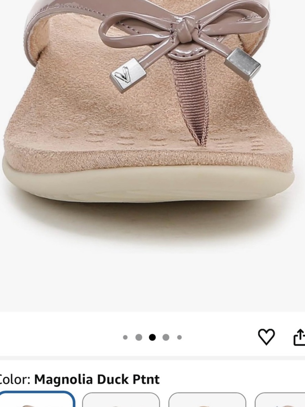 Vionic Patent Bow Thong Sandal in Light Pink